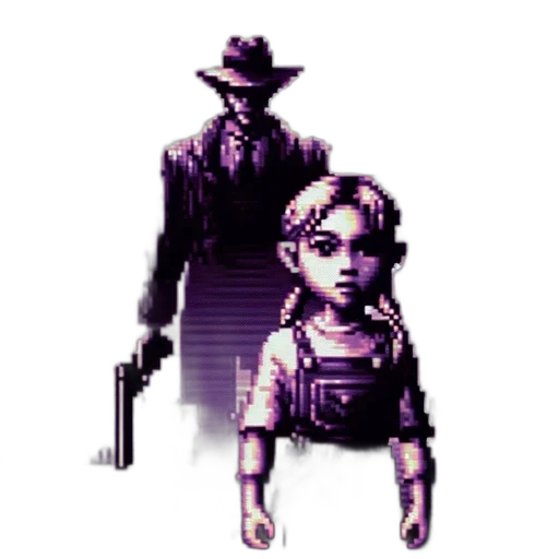 weapon, staff, robot, pixel art, concept art, cyberpunk, comic book art, dark transparent PNG cut-out