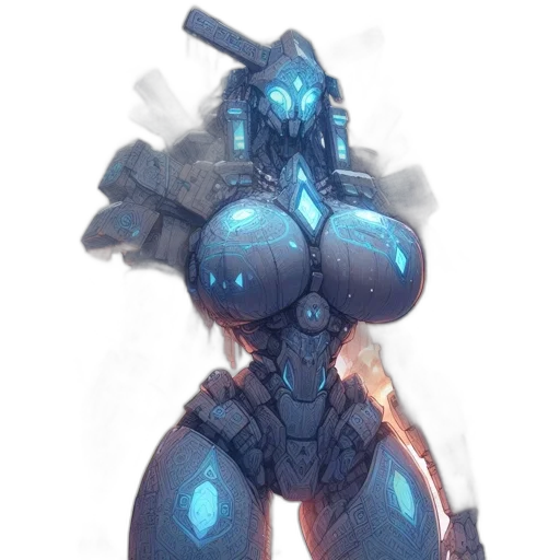 robot, weapon, concept art, cyberpunk, fantasy art, pixel art, outer space, blue transparent PNG cut-out