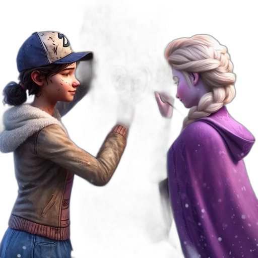 concept art, snow, fire, two, girls, one, dark, hair transparent PNG cut-out