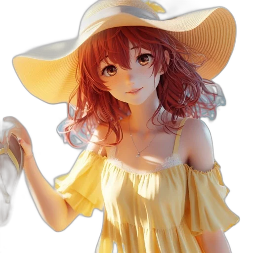 hat, dress, staff, 3d render, photorealistic, concept art, anime, beach transparent PNG cut-out