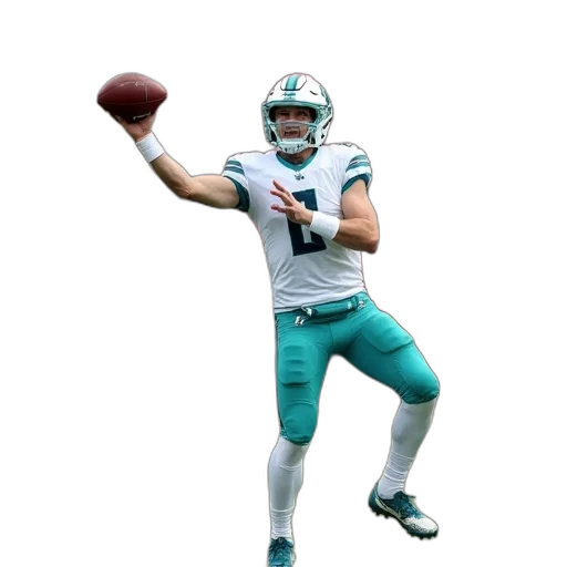 football, player, white, uniform, teal, pants, helmet, throwing transparent PNG cut-out