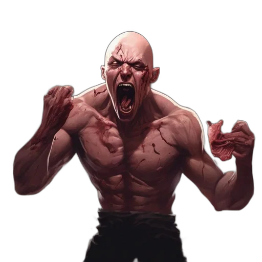 face, concept art, comic book art, photorealistic, 3d render, muscular, bald, man transparent PNG cut-out