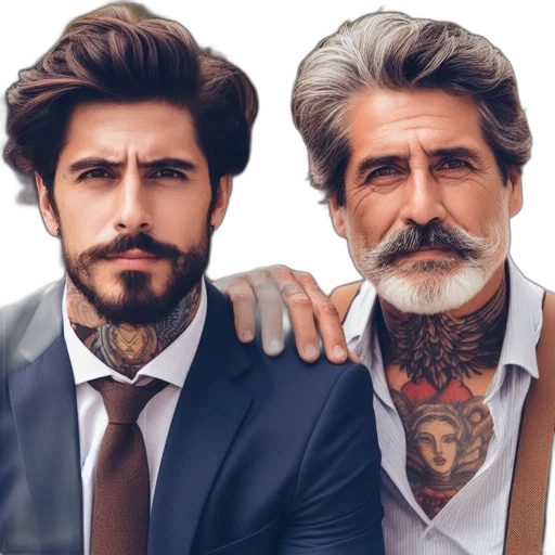 face, photorealistic, fantasy art, comic book art, concept art, earth tones, two, men transparent PNG cut-out