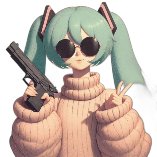 weapon, jacket, animal, staff, vaporwave, anime, pixel art, 3d render transparent PNG cut-out