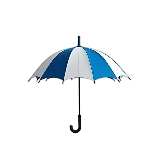 umbrella, staff, 3d render, rain, blue, white, striped, black transparent PNG cut-out