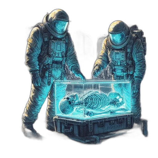 jacket, robot, creature, concept art, cyberpunk, pixel art, vaporwave, underwater transparent PNG cut-out