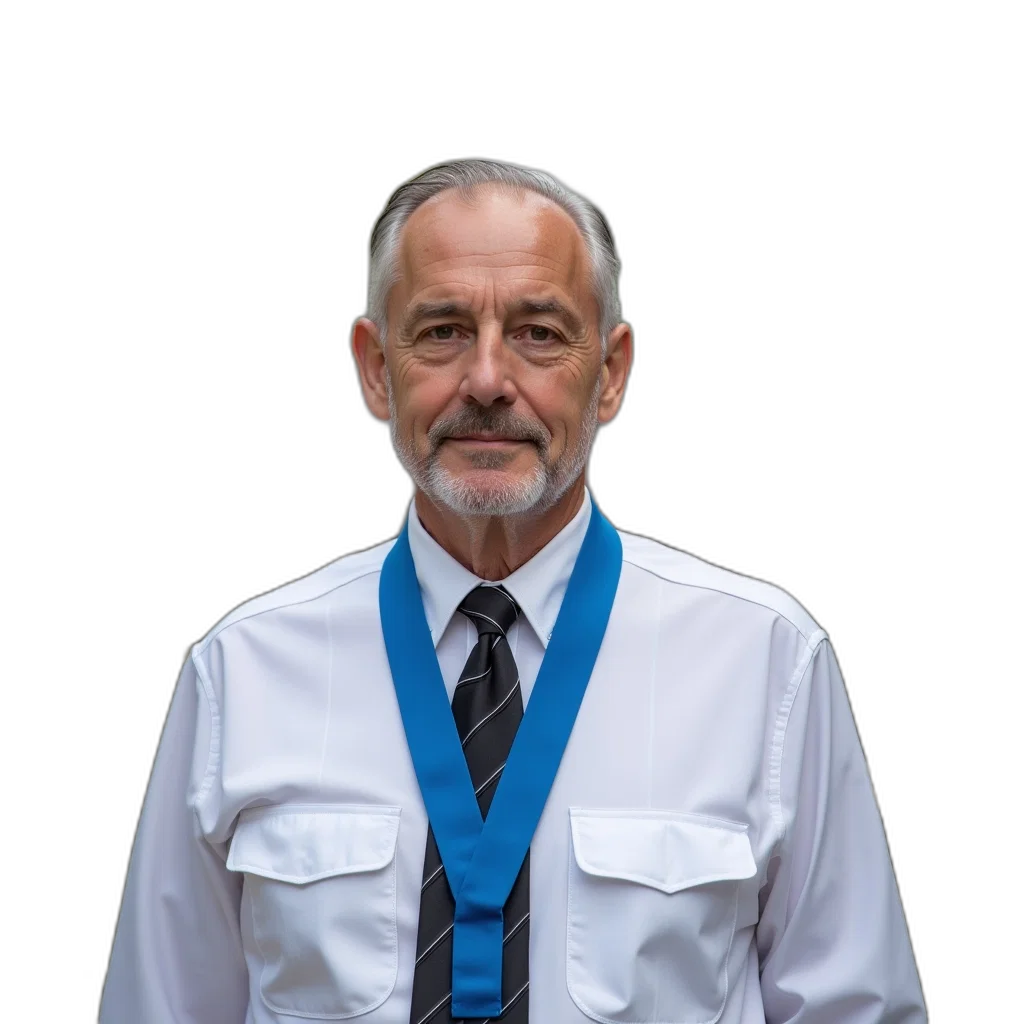 staff, jacket, face, crown, man, white, shirt, blue transparent PNG cut-out