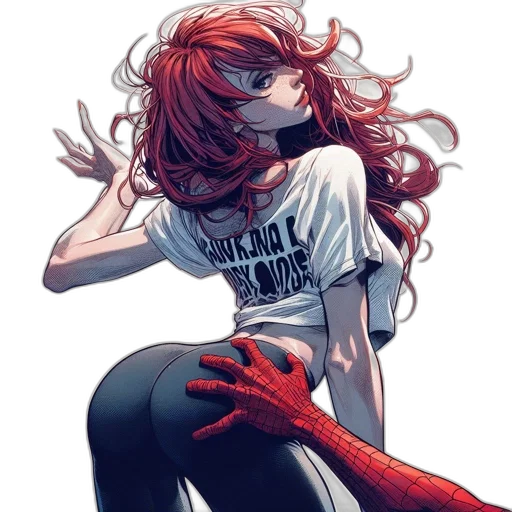 hair, weapon, comic book art, concept art, anime, pixel art, red, woman transparent PNG cut-out