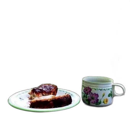 food, crown, photorealistic, plate, meatloaf, mug, flowers, sit transparent PNG cut-out