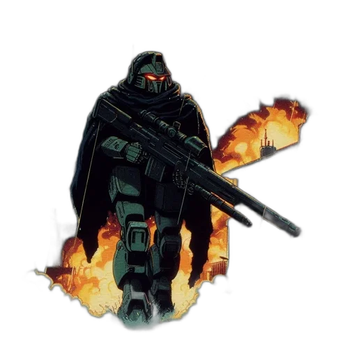 weapon, jacket, concept art, pixel art, comic book art, fantasy art, imposing, well-armed transparent PNG cut-out