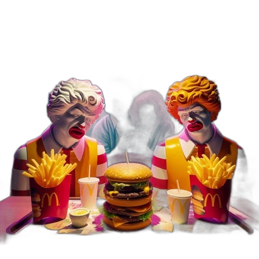 food, 3d render, vaporwave, photorealistic, concept art, fire, neon lights, outer space transparent PNG cut-out