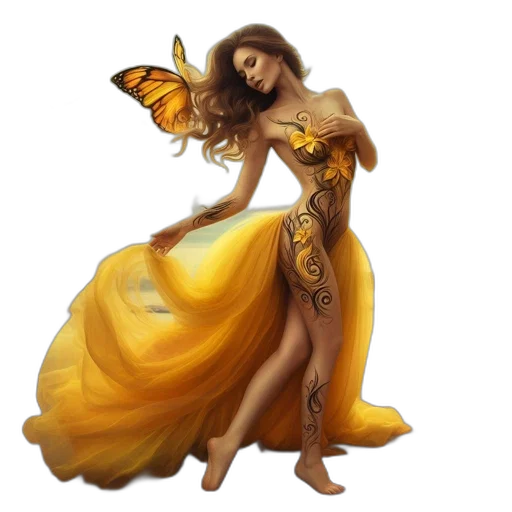 dress, fantasy art, concept art, pixel art, photorealistic, golden, earth tones, woman transparent PNG cut-out