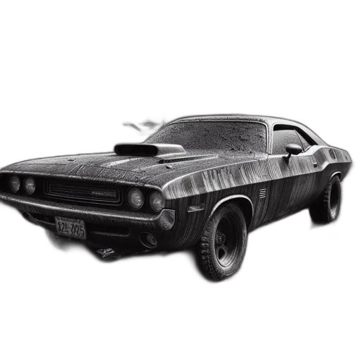 car, photorealistic, concept art, pencil sketch, 3d render, aged, muscle, parked transparent PNG cut-out