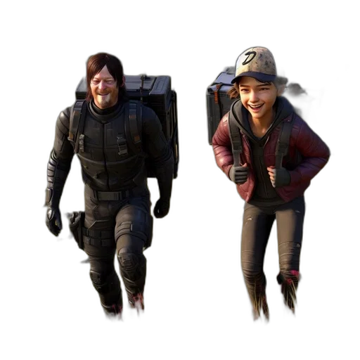 jacket, hat, concept art, 3d render, two, characters, one, male transparent PNG cut-out