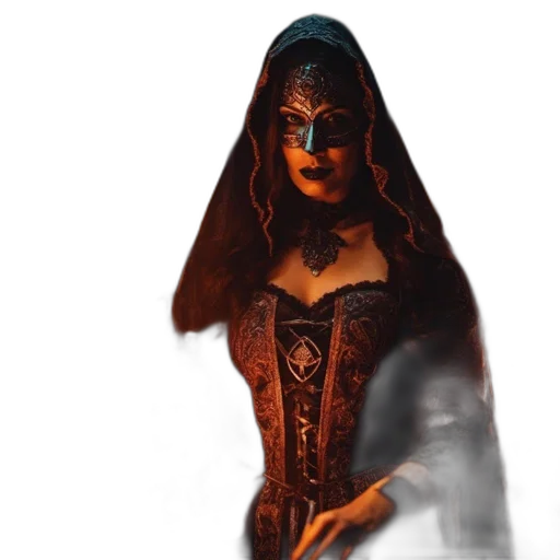 mask, dress, crown, face, concept art, fantasy art, 3d render, comic book art transparent PNG cut-out