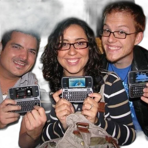three, people, holding, cell, phones, keyboards transparent PNG cut-out