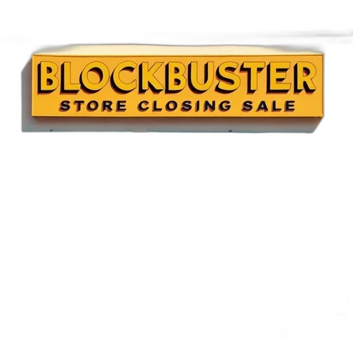 staff, 3d render, storefront, sign, reads, blockbuster, store, closing transparent PNG cut-out