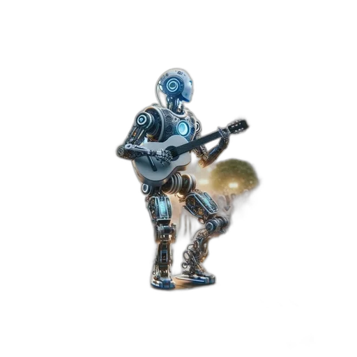 robot, weapon, 3d render, concept art, vaporwave, pixel art, outer space, blue transparent PNG cut-out