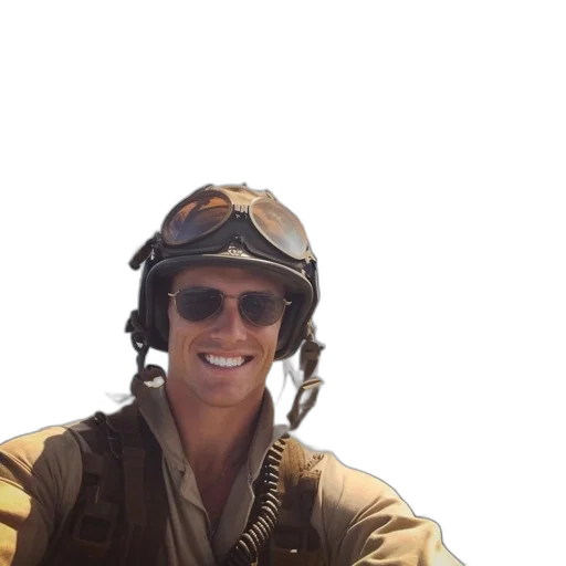 staff, man, wearing, aviator, gear, faces, burning, ship transparent PNG cut-out