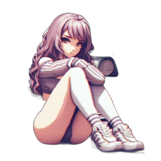 robot, shoes, weapon, dress, pixel art, anime, vaporwave, concept art transparent PNG cut-out