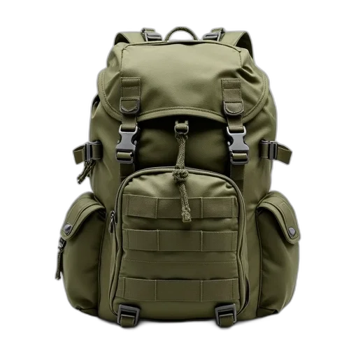 jacket, 3d render, military-style, backpack, large, main, compartment, multiple transparent PNG cut-out