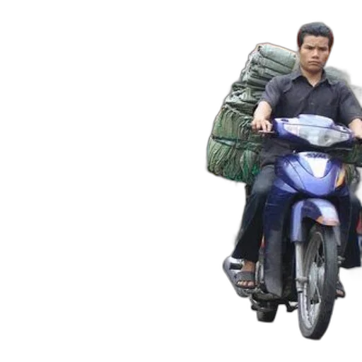 jacket, 3d render, photorealistic, concept art, man, rides, heavily, loaded transparent PNG cut-out