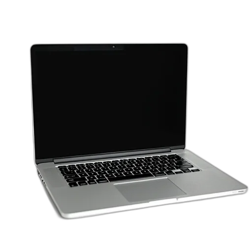 3d render, silver, laptop, black, screen, placed, white, surface transparent PNG cut-out