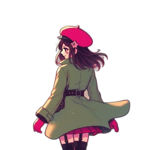 dress, hat, jacket, staff, watercolor, concept art, pixel art, anime transparent PNG cut-out