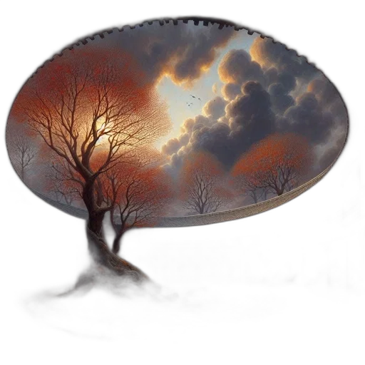 tree, hat, crown, umbrella, fantasy art, photorealistic, concept art, oil painting transparent PNG cut-out