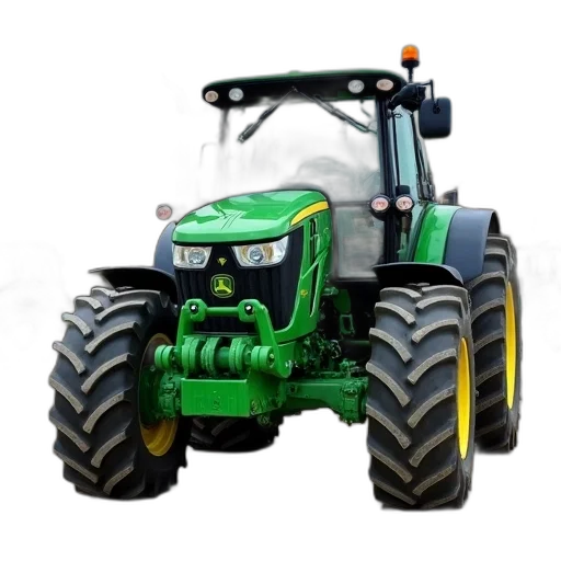 weapon, photorealistic, green, tractor, large, front, loader, parked transparent PNG cut-out