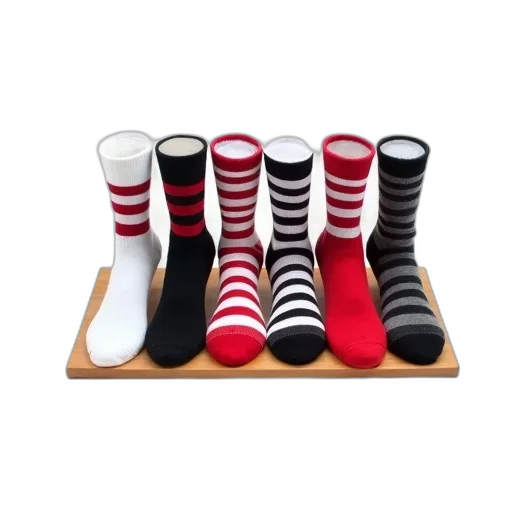 shoes, collection, six, pairs, striped, socks, displayed, white transparent PNG cut-out