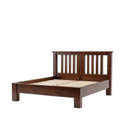 furniture, 3d render, wooden, bed, frame, glass, panel, headboard transparent PNG cut-out