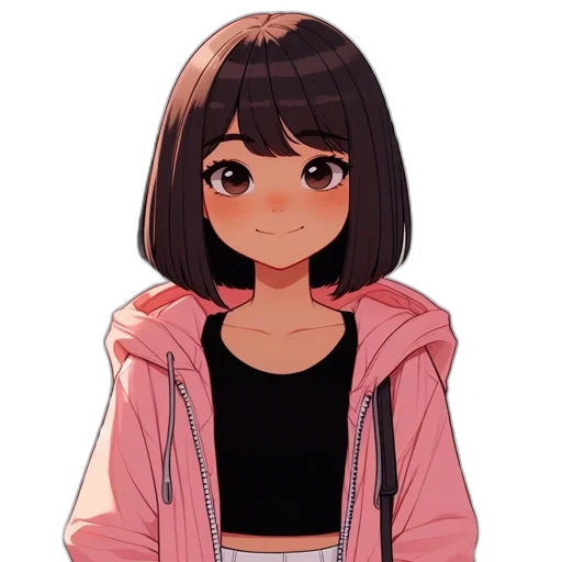 jacket, face, dress, hair, anime, pixel art, cartoon, concept art transparent PNG cut-out