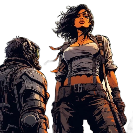 comic book art, concept art, cyberpunk, fire, during, twilight, hours, figure transparent PNG cut-out