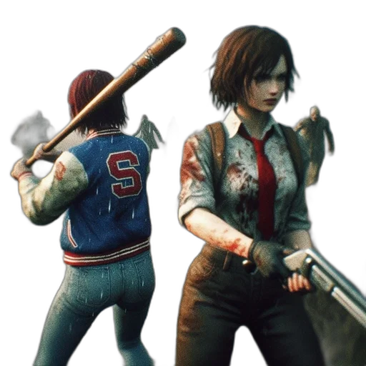 jacket, concept art, 3d render, pixel art, comic book art, two, women, face transparent PNG cut-out
