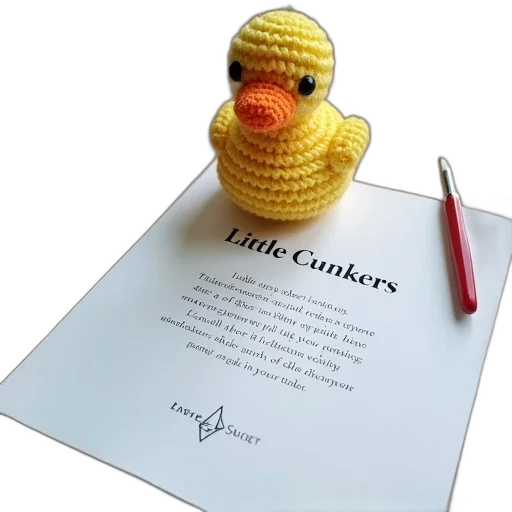 3d render, small, knitted, duck, toy, placed, wooden, surface transparent PNG cut-out