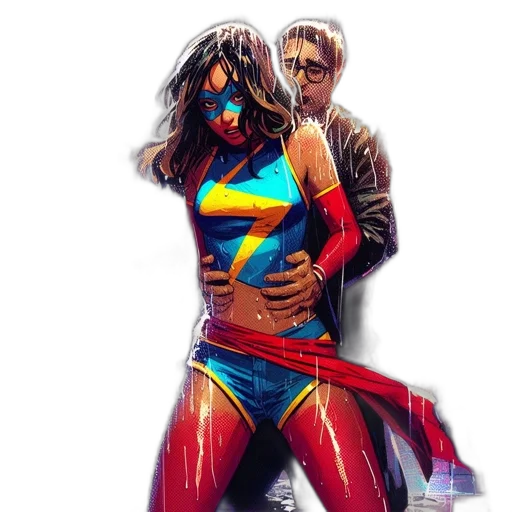 comic book art, concept art, watercolor, cyberpunk, fire, neon lights, red, superheroine transparent PNG cut-out
