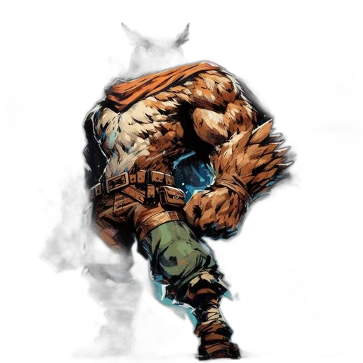 animal, comic book art, concept art, fantasy art, pixel art, earth tones, owl-headed, muscular transparent PNG cut-out