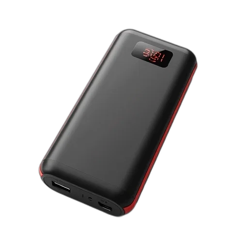 black, red, portable, power, bank, digital, display, usb transparent PNG cut-out