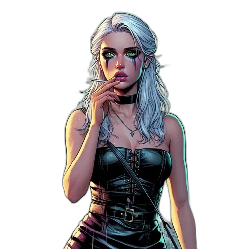 dress, comic book art, concept art, cartoon, fantasy art, neon lights, dark, monochrome transparent PNG cut-out