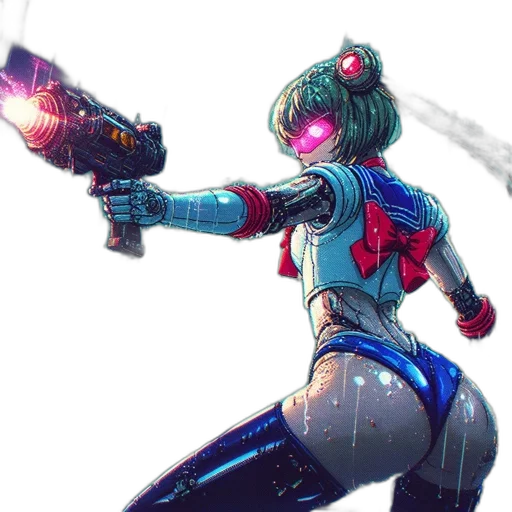 robot, weapon, staff, jacket, cyberpunk, concept art, comic book art, anime transparent PNG cut-out