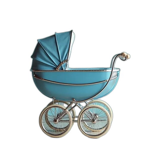 3d render, blue, baby, carriage, postage transparent PNG cut-out
