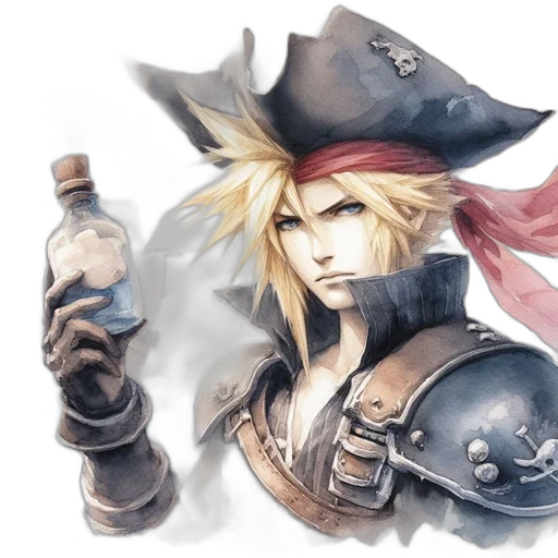 weapon, bottle, hat, sword, fantasy art, concept art, watercolor, pixel art transparent PNG cut-out