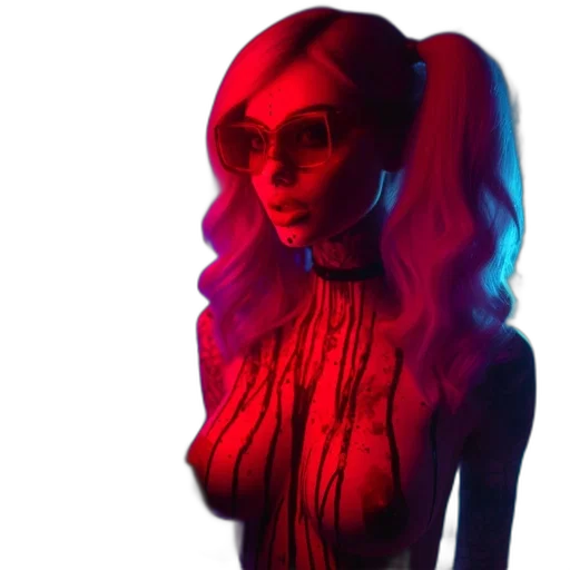 hair, dress, mask, face, 3d render, cyberpunk, vaporwave, concept art transparent PNG cut-out