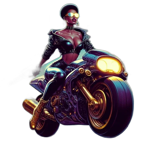 robot, car, concept art, cyberpunk, 3d render, comic book art, woman, wearing transparent PNG cut-out