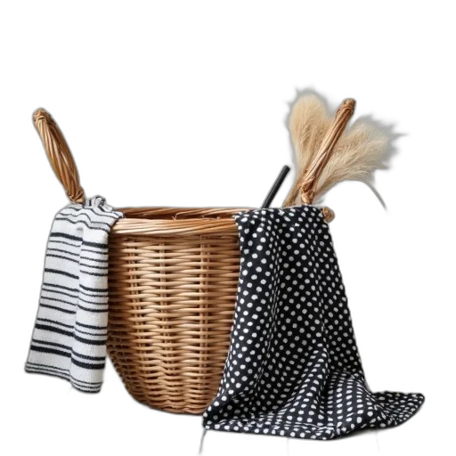 hat, shoes, monochrome, earth tones, wicker, basket, black, white transparent PNG cut-out