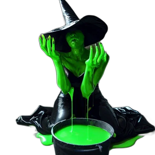 mask, staff, hat, 3d render, concept art, green, woman, wearing transparent PNG cut-out