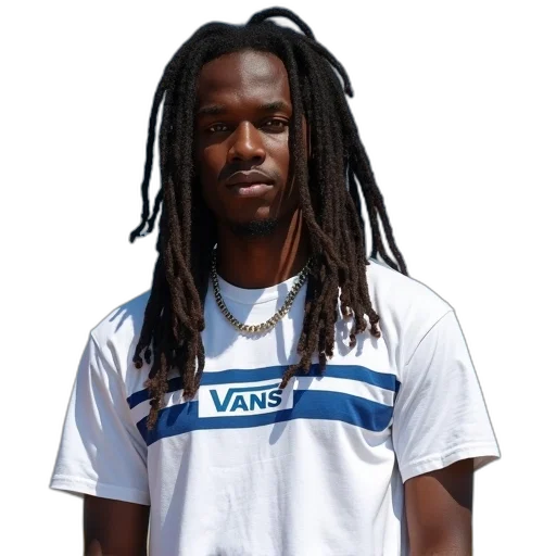 staff, face, person, long, dreadlocks, wearing, white, t-shirt transparent PNG cut-out