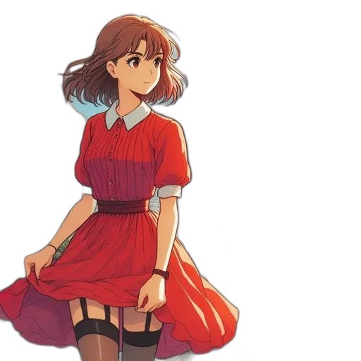 dress, anime, concept art, watercolor, pixel art, red, colorful, monochrome transparent PNG cut-out