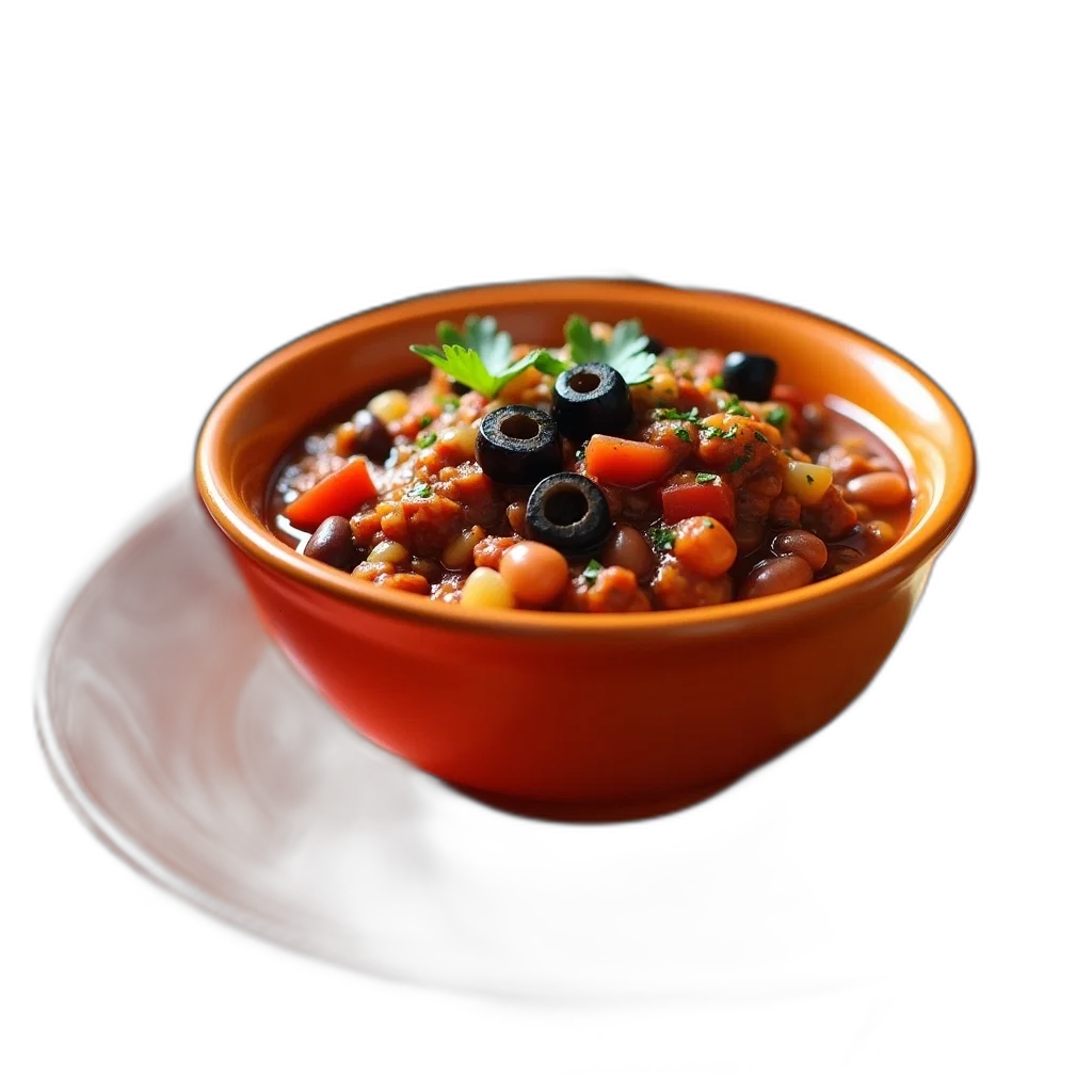 food, 3d render, photorealistic, bowl, chili, beans, tomatoes, black transparent PNG cut-out